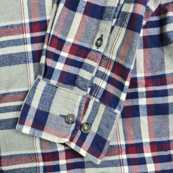 Lands' End Flannel Button Shirt Men's Medium Gray Plaid Corduroy Collar Workwear - Picture 2 of 10